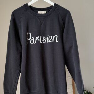Unisex Maison Kitsuné Parisien Black Cotton Pullover Sweatshirt Sweater Large L
